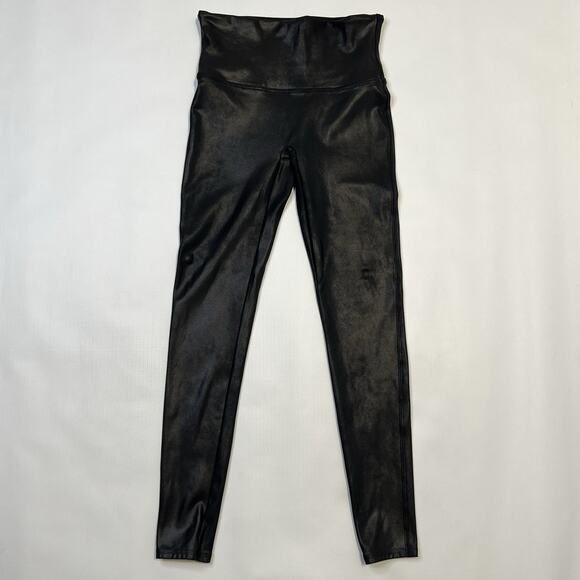 SPANX Faux Leather Leggings Women's Black Shiny Coated Shaping Pants Large - Picture 7 of 8